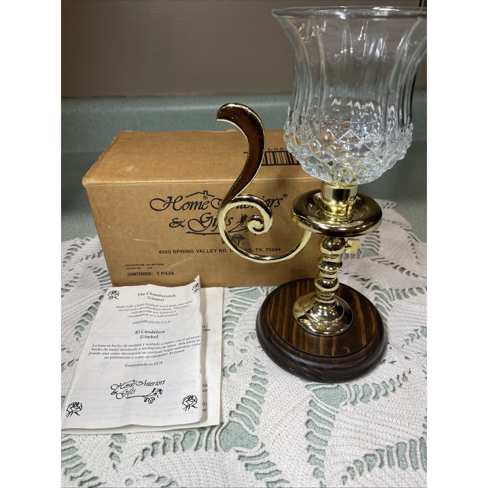 Vintage Adjustable Chamberstick Gimbel Candle Holder Wood Base Home Interiors